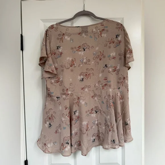Disney Bambi Tan Flutter Sleeve Peplum Blouse - Picture 2 of 3